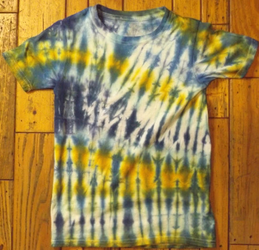 Kids Jigjag Tie-dye Large Crew Neck T-shirt Blue and Yellow Stripes