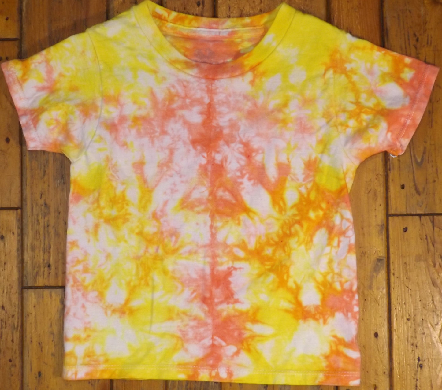 Kids Mirror Tie-dye 2T Crew Neck T-shirt Pink and Yellow