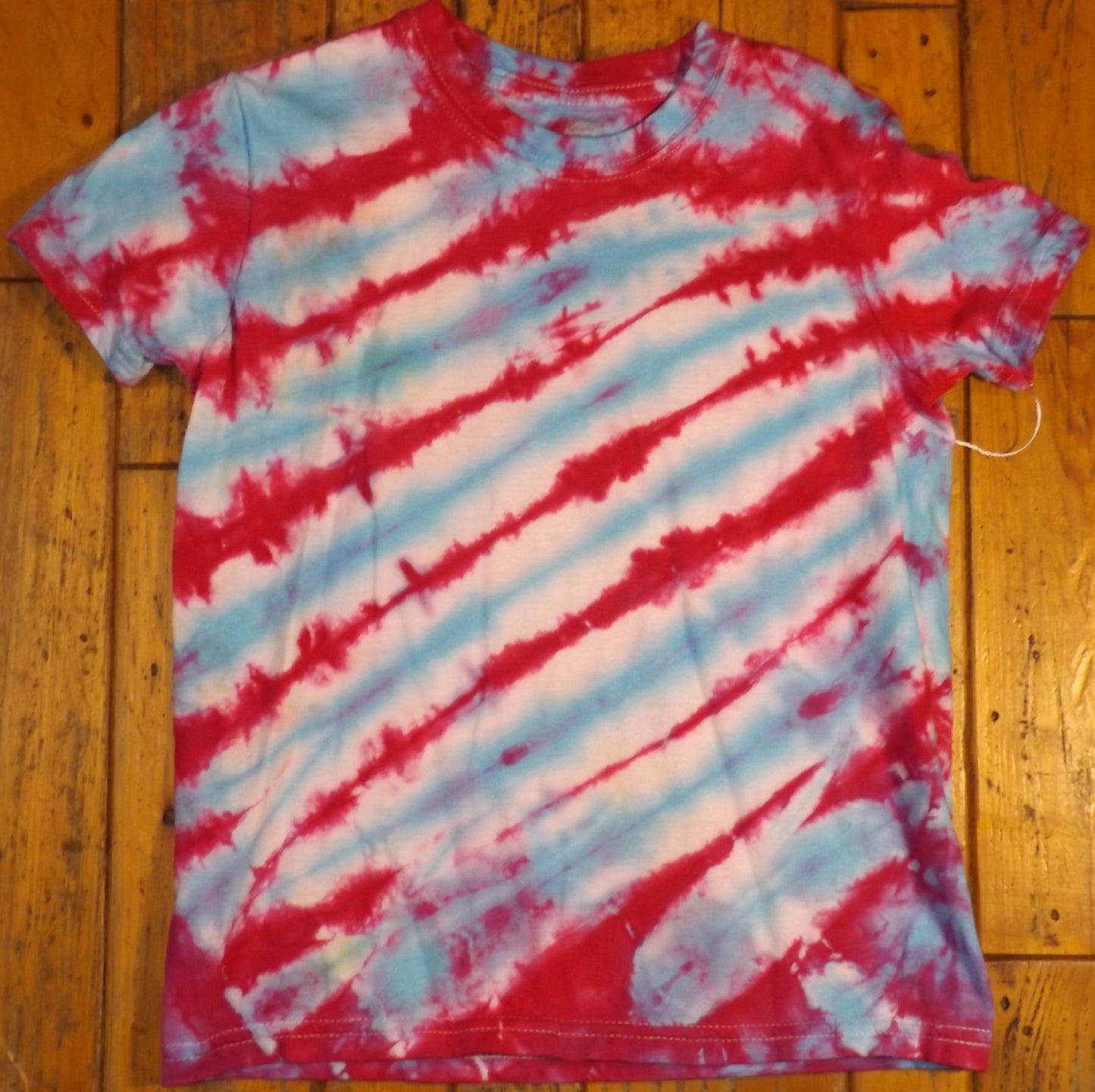 Kids Mirror Tie-dye Small Crew Neck T-shirt Pink and Blue Stripes