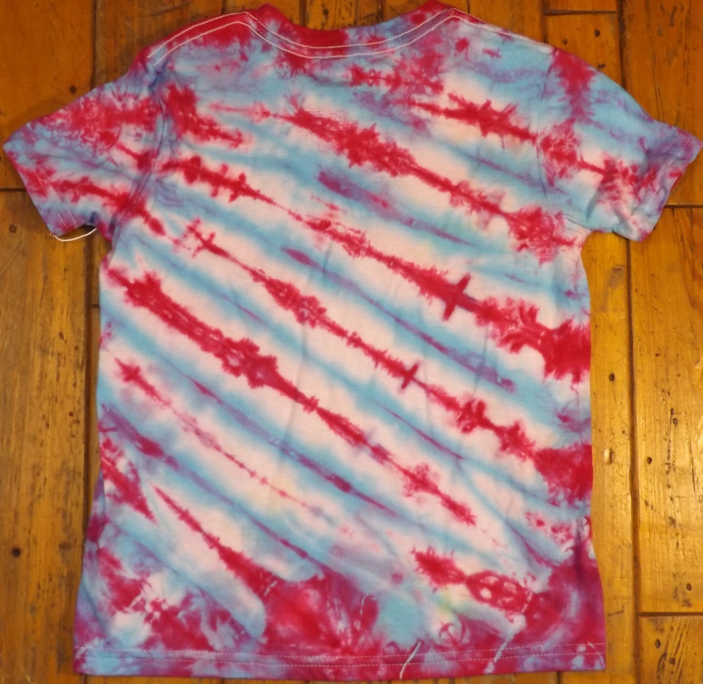 Kids Mirror Tie-dye Small Crew Neck T-shirt Pink and Blue Stripes