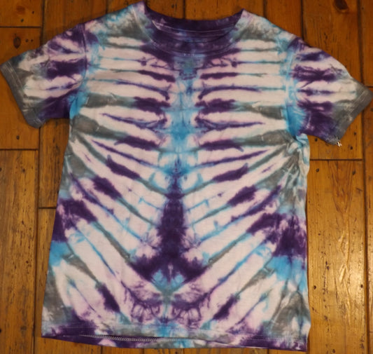 Kids Mirror Tie-dye Small Crew Neck T-shirt Purple and Blue Stripes