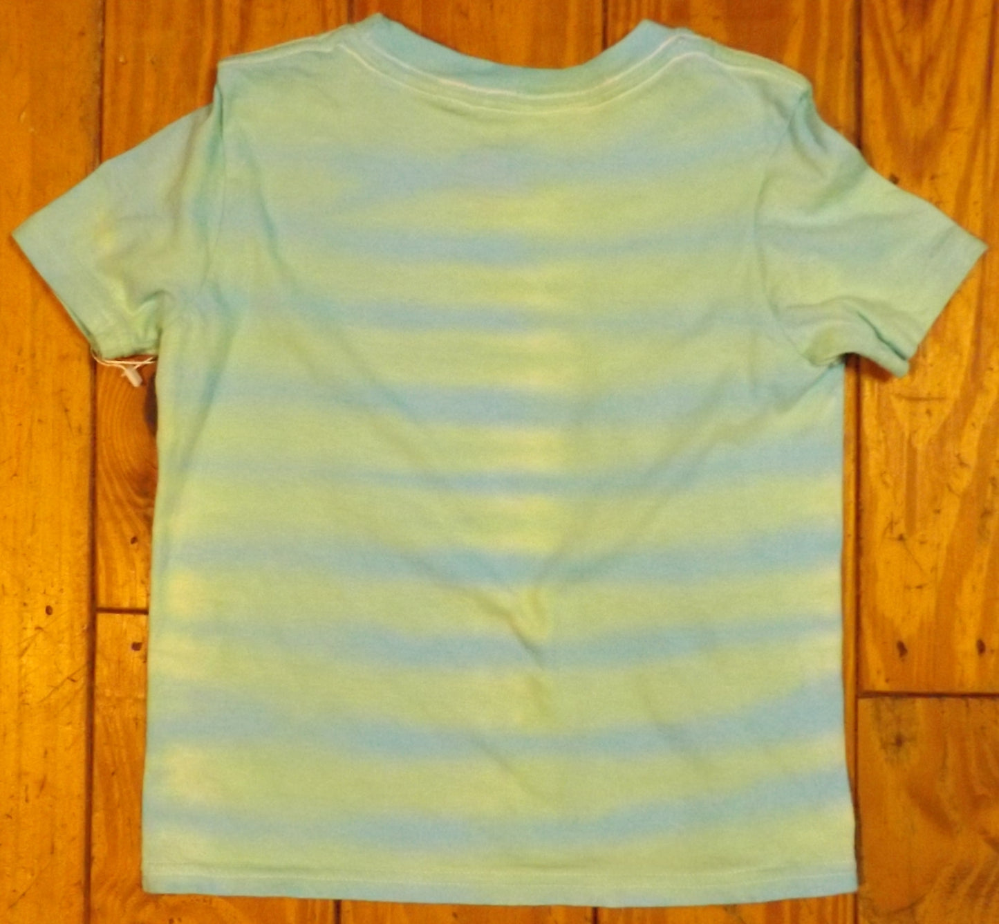 Kids Stripes Tie-dye Medium Crew Neck T-shirt Aqua and Green Stripes