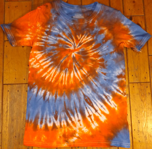 Kids Spiral Tie-dye Large Crew Neck T-shirt Orange and Blue Spiral