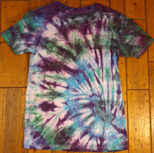 Kids Spiral Tie-dye Large Crew Neck T-shirt Blue and Purple Spiral