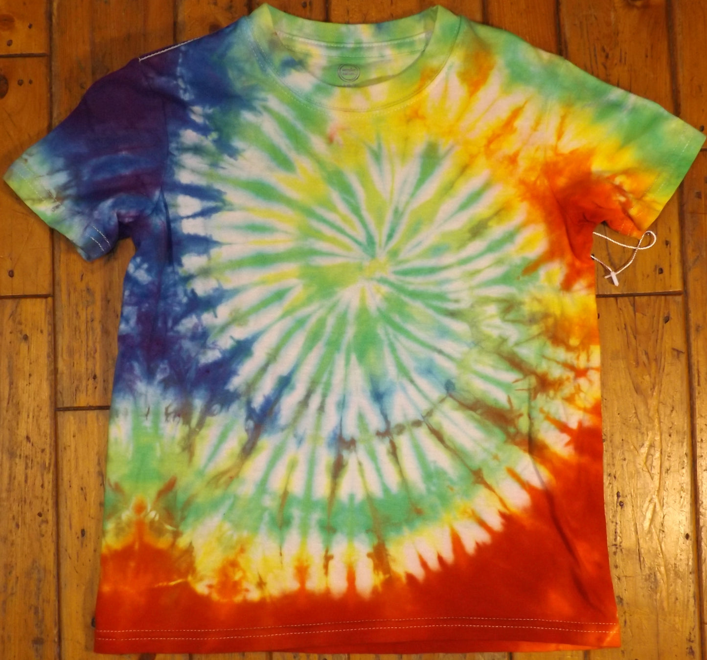 Kids Spiral Tie-dye Small Crew Neck T-shirt Rainbow Spiral