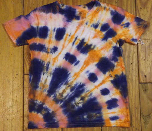 Kids Spiral Tie-dye Small Crew Neck T-shirt Blue and Orange