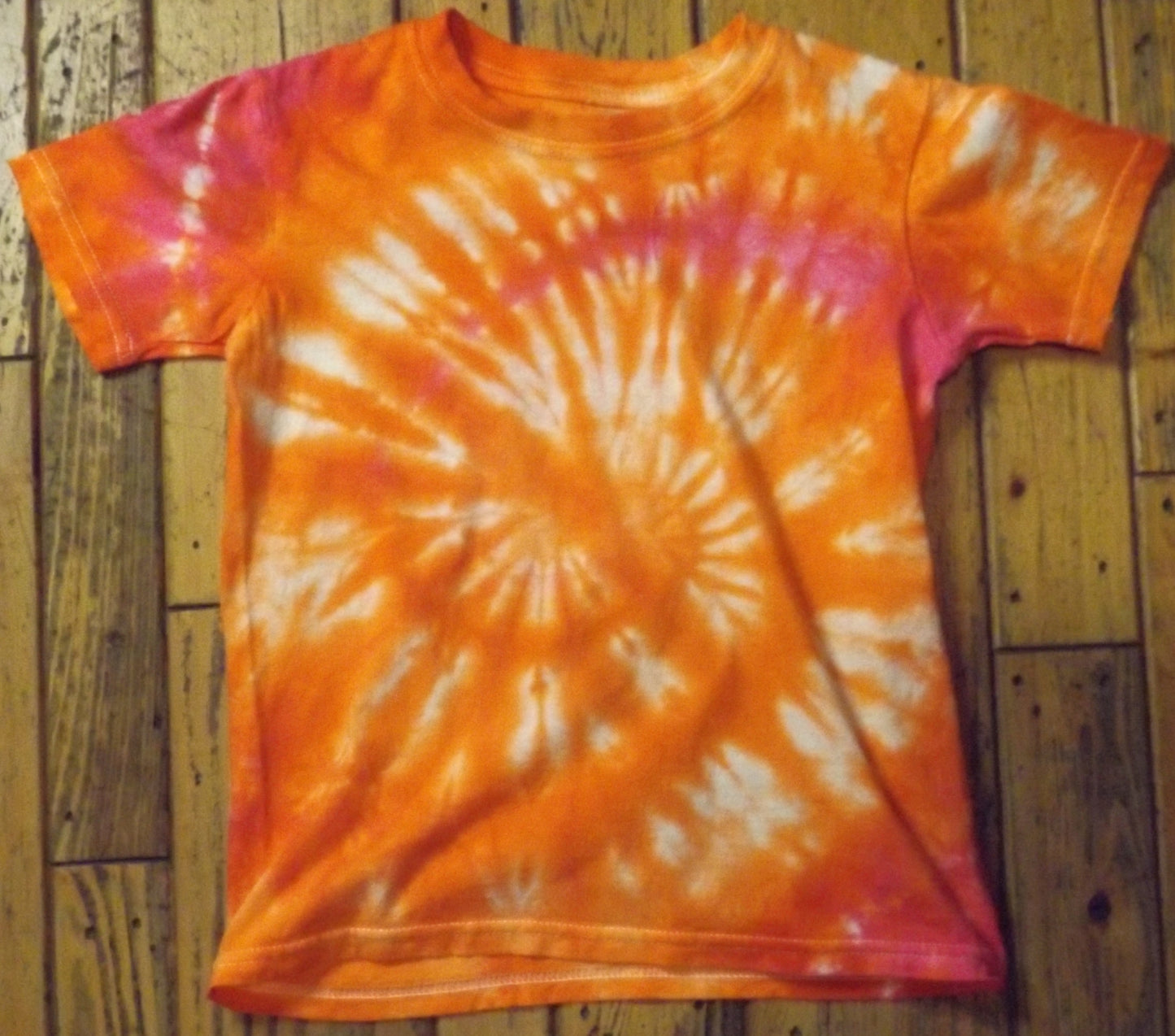 Kids Spiral Tie-dye Small Crew Neck T-shirt Orange Spiral