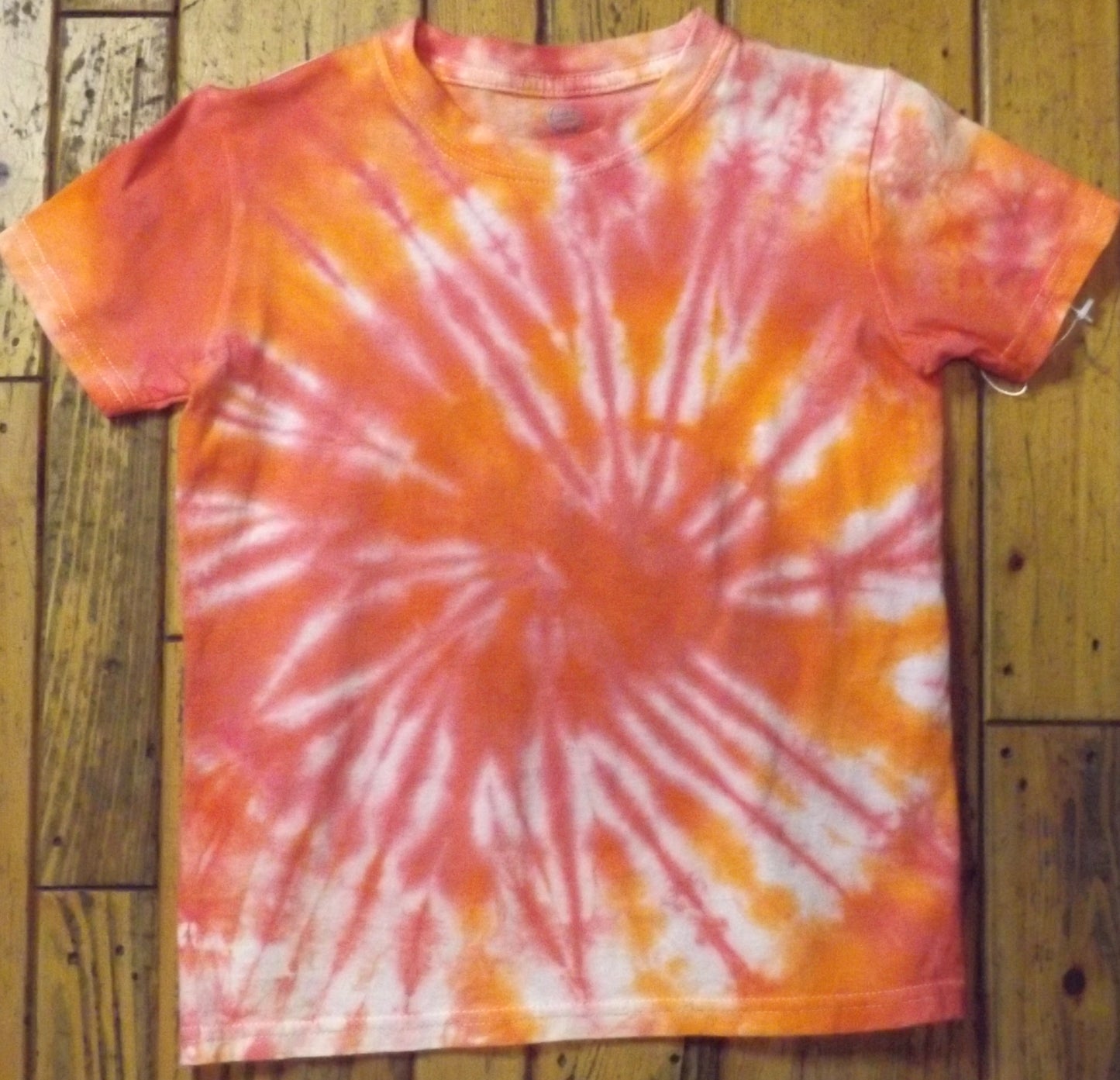 Kids Spiral Tie-dye Small Crew Neck T-shirt Orange Spiral