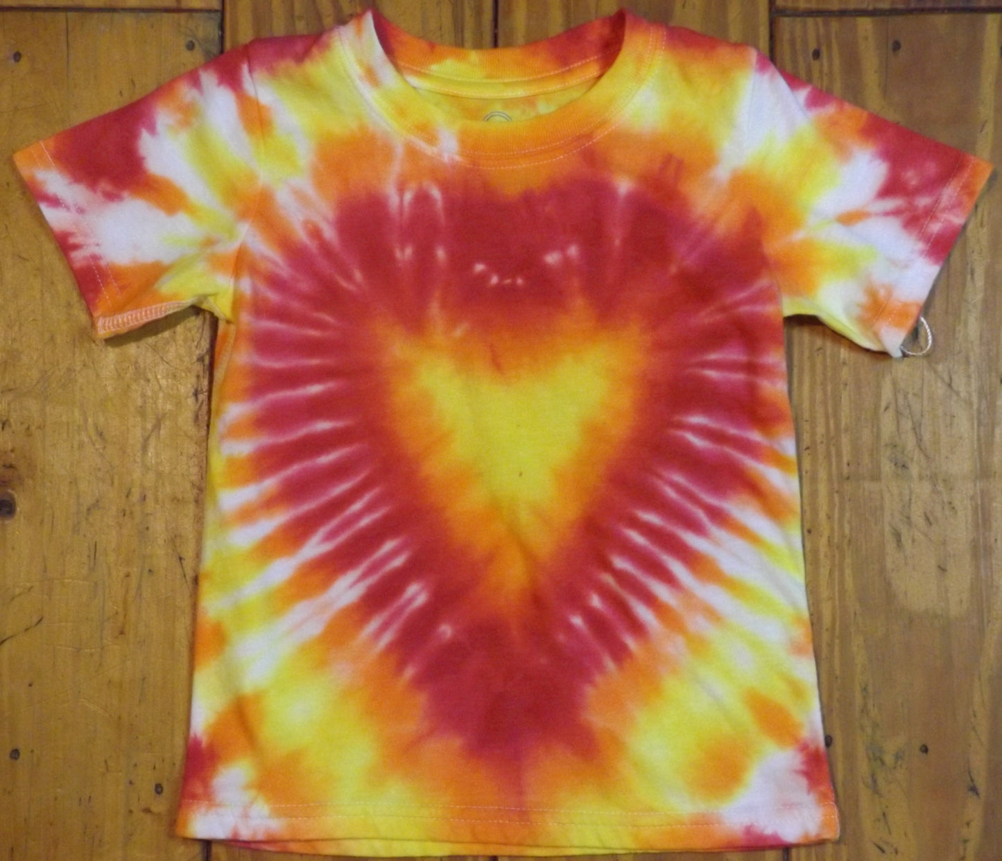 Kids Heart Tie-dye 2T Crew Neck T-shirt Red Orange Yellow