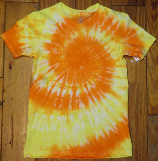 Kids Spiral Tie-dye Large Crew Neck T-shirt Orange Spiral