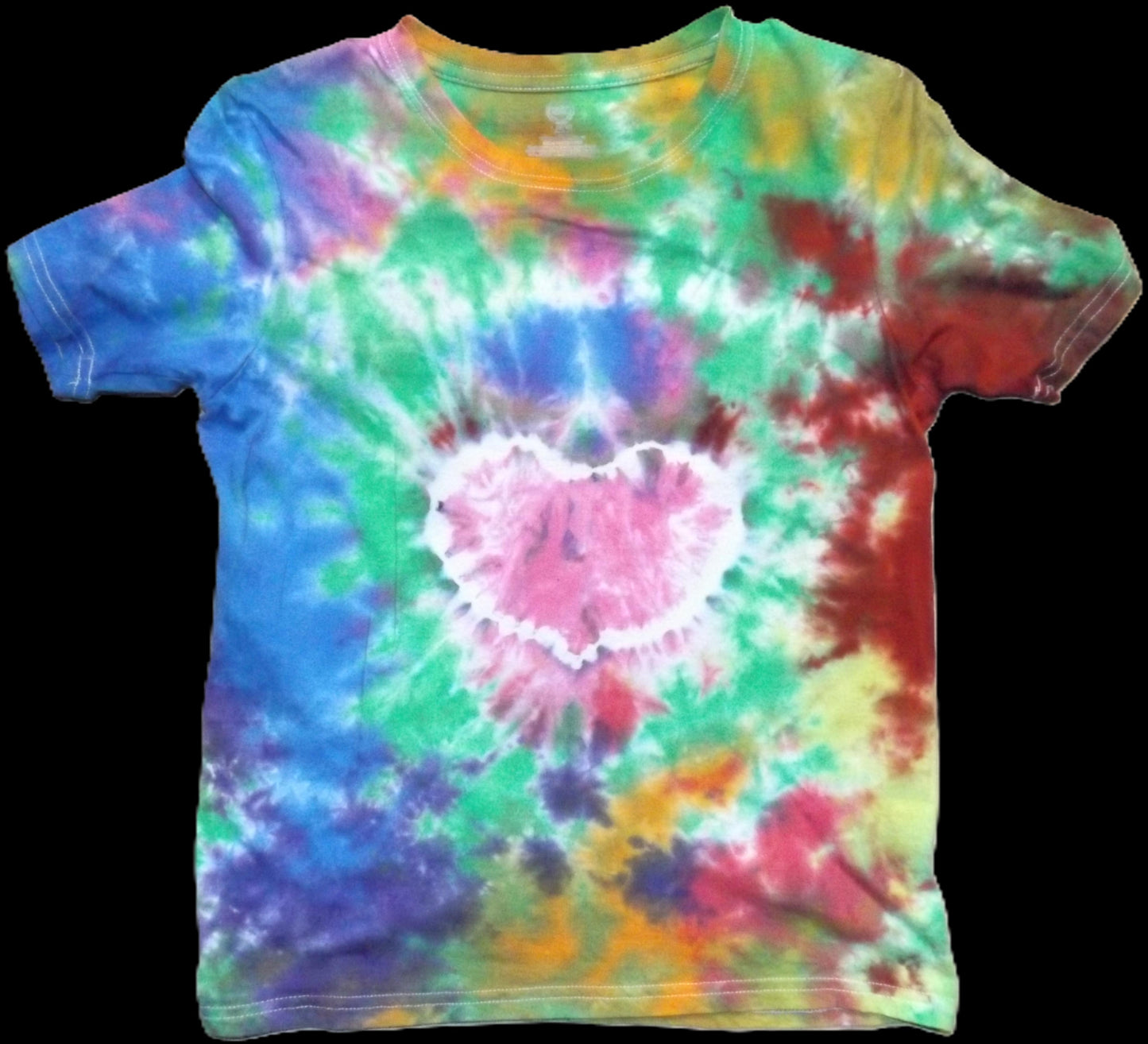 Kids Heart Tie-dye Large Crew Neck T-shirt Pink Heart