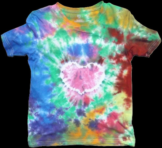Kids Heart Tie-dye Large Crew Neck T-shirt Pink Heart