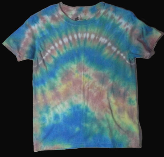 Kids Pleat Tie-dye Large Crew Neck T-shirt Soft Rainbow