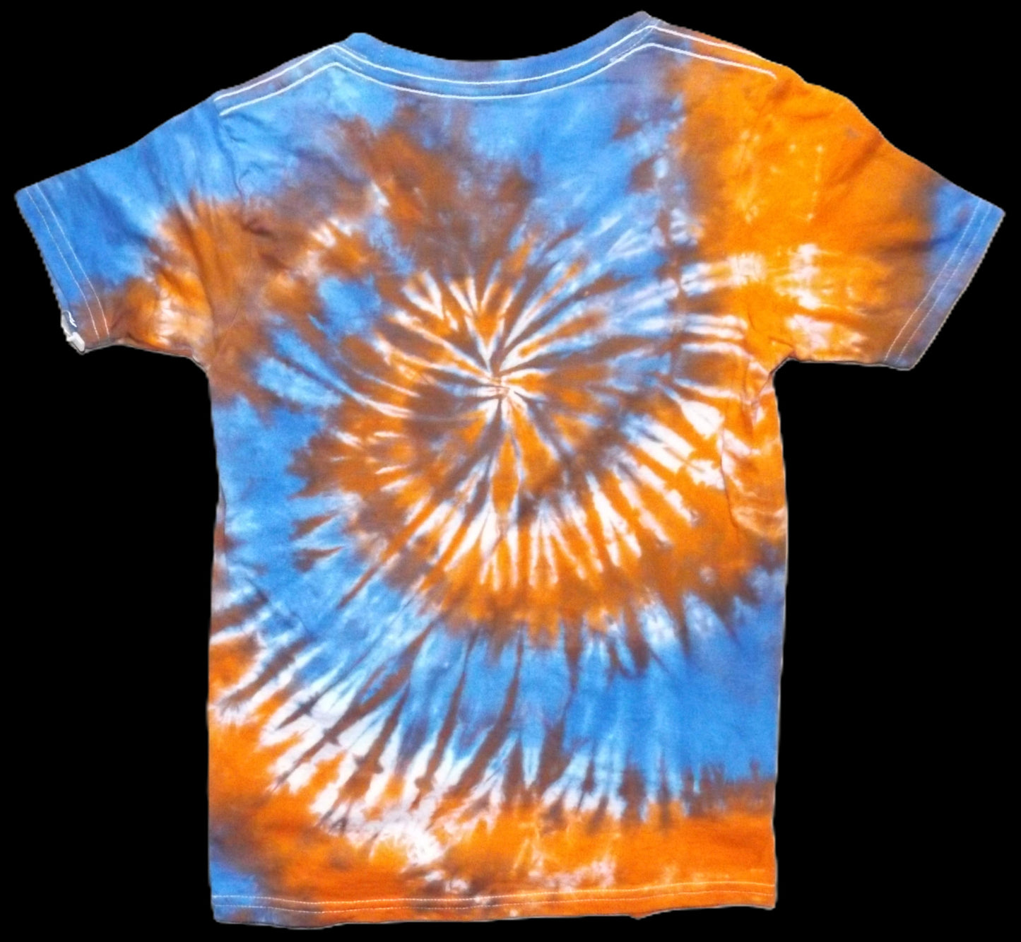 Kids Spiral Tie-dye Large Crew Neck T-shirt Orange and Blue Spiral