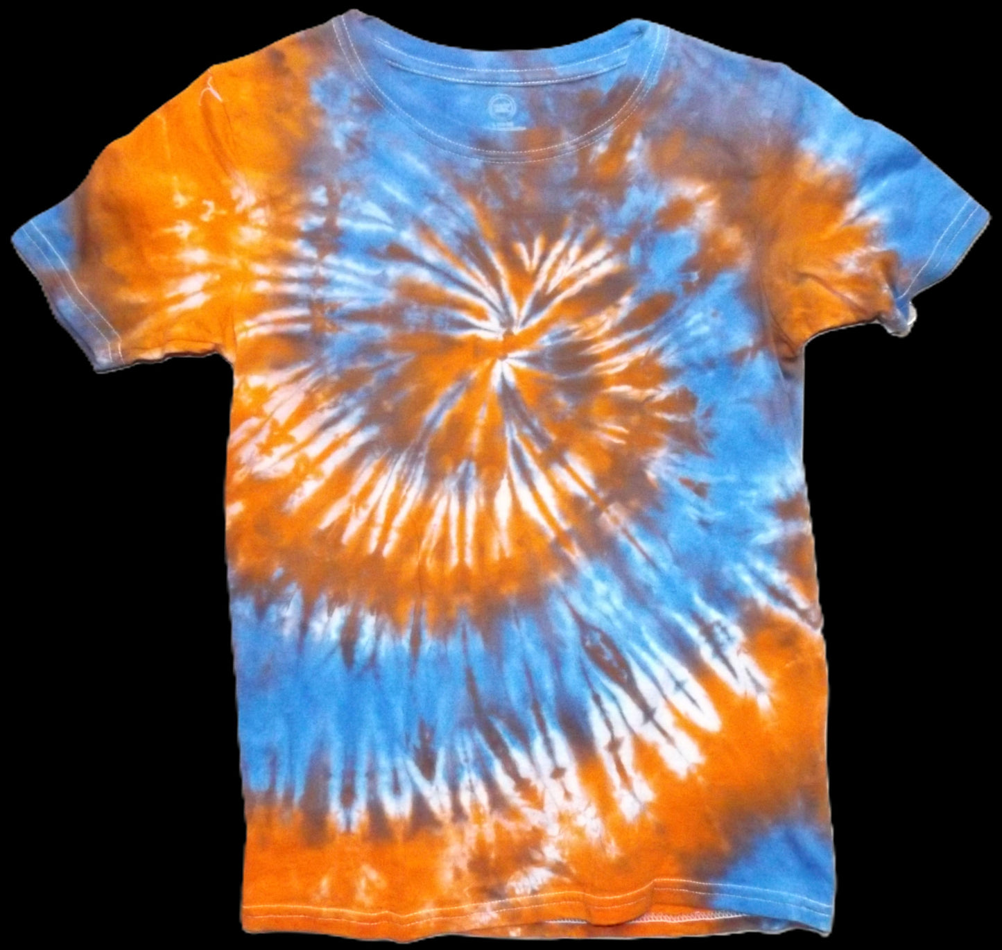 Kids Spiral Tie-dye Large Crew Neck T-shirt Orange and Blue Spiral