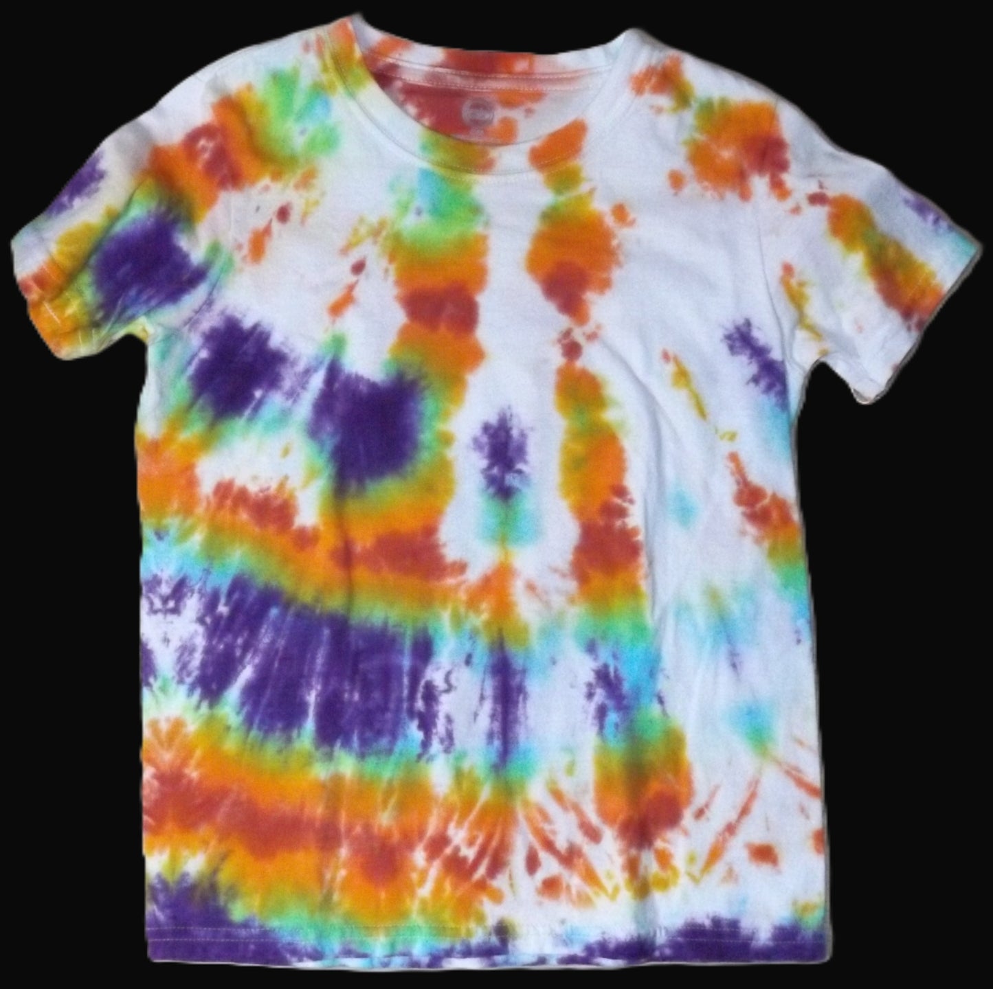 Kids Circle Tie-dye Medium Crew Neck T-shirt White Rainbow