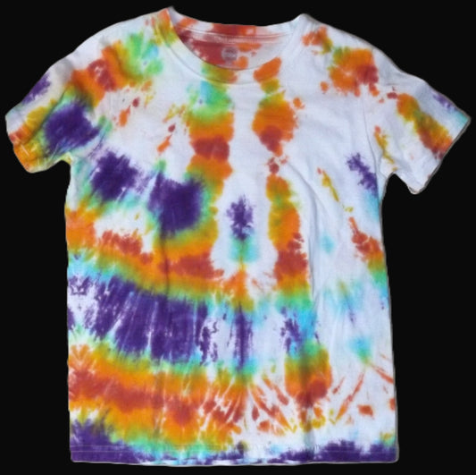 Kids Circle Tie-dye Medium Crew Neck T-shirt White Rainbow
