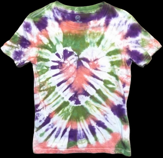 Kids Heart Tie-dye Medium Crew Neck T-shirt Coral Avocado Plum Heart