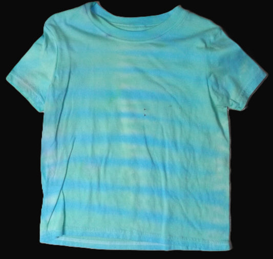 Kids Stripes Tie-dye Medium Crew Neck T-shirt Aqua and Green Stripes