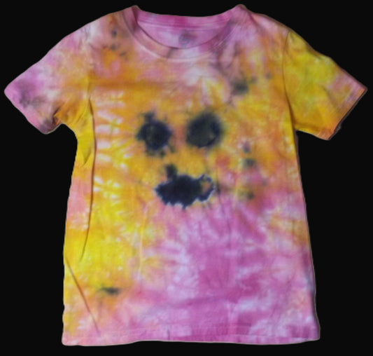 Kids Tie-dye Medium Crew Neck T-shirt Face Experiment