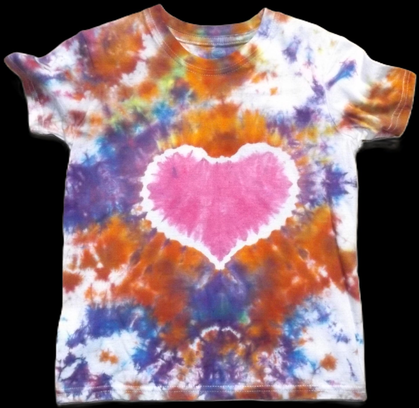 Kids Heart Tie-dye Small Crew Neck T-shirt Pink Heart