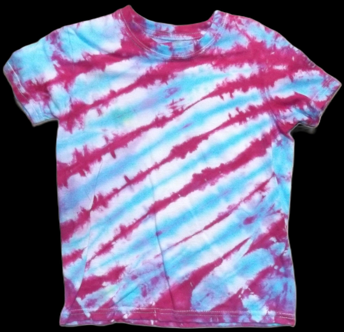 Kids Mirror Tie-dye Small Crew Neck T-shirt Pink and Blue Stripes