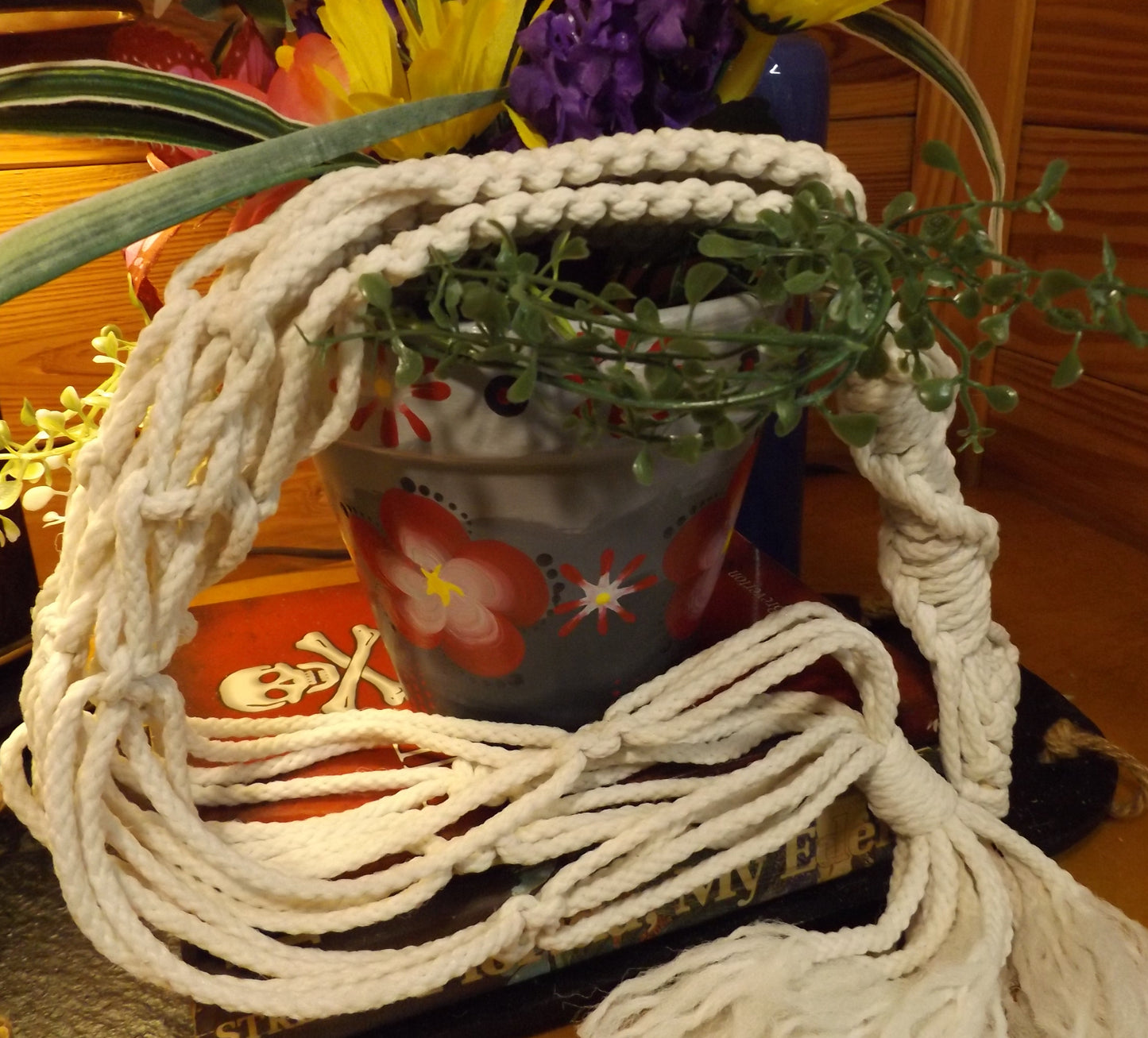 Painted pot and Macrame Grey pot