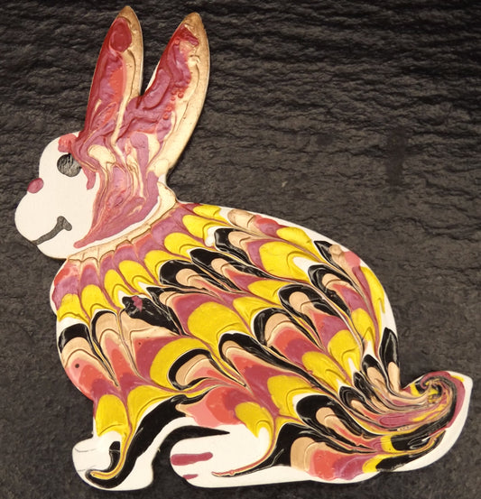 Magnet Bunny Acrylic Pour Pink and Yellow