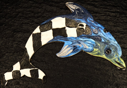 Magnet Dolphin Blue with Black and White Checkers