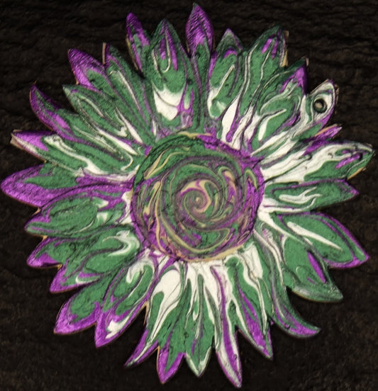 Magnet Flower Green and Purple Acrylic Pour