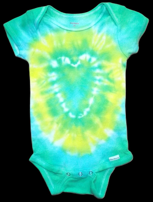 Onesie Heart Tie-dye 12 Months Turquois and Yellow Heart