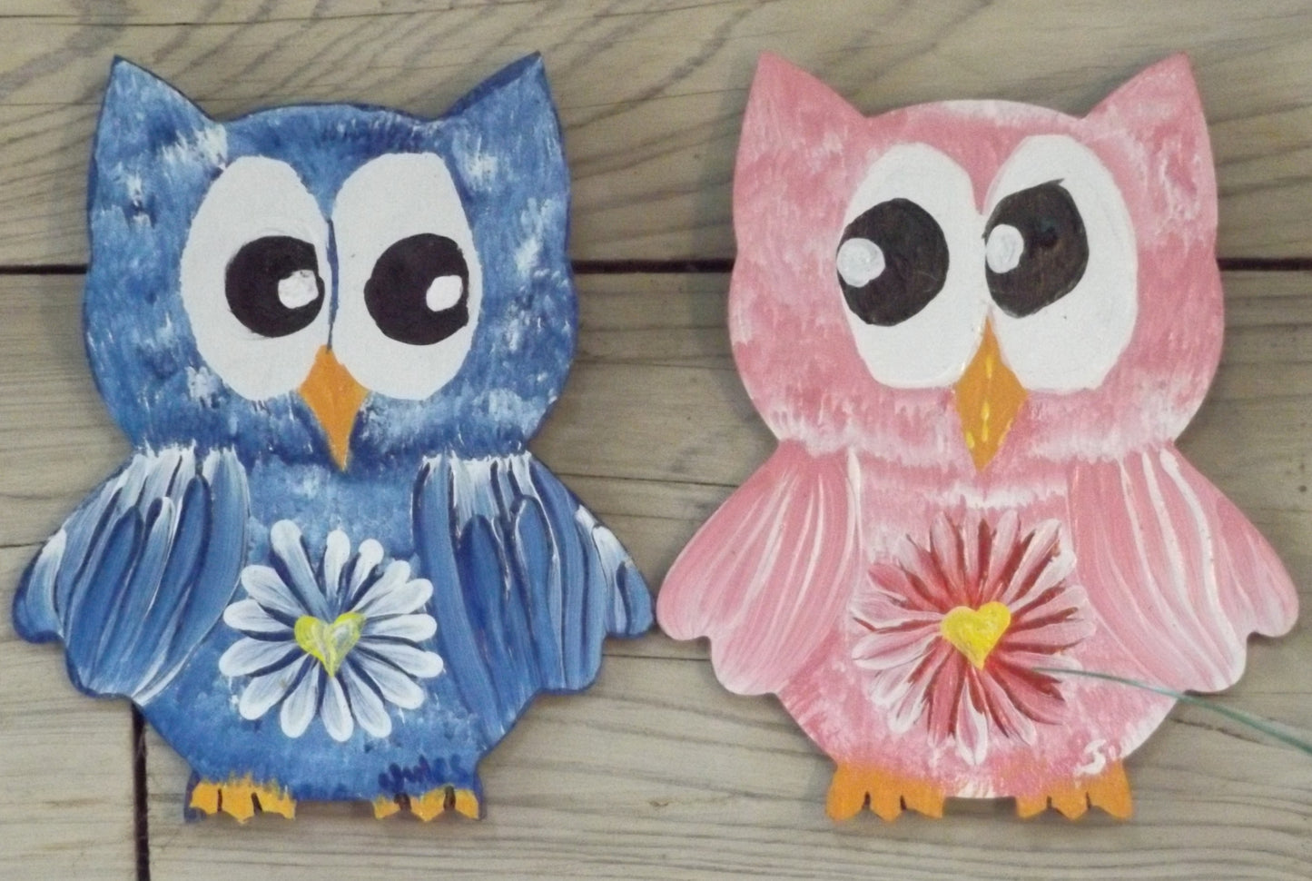 Painting on wood cutout 5 1/2 x 6 1/2 Owl Pair