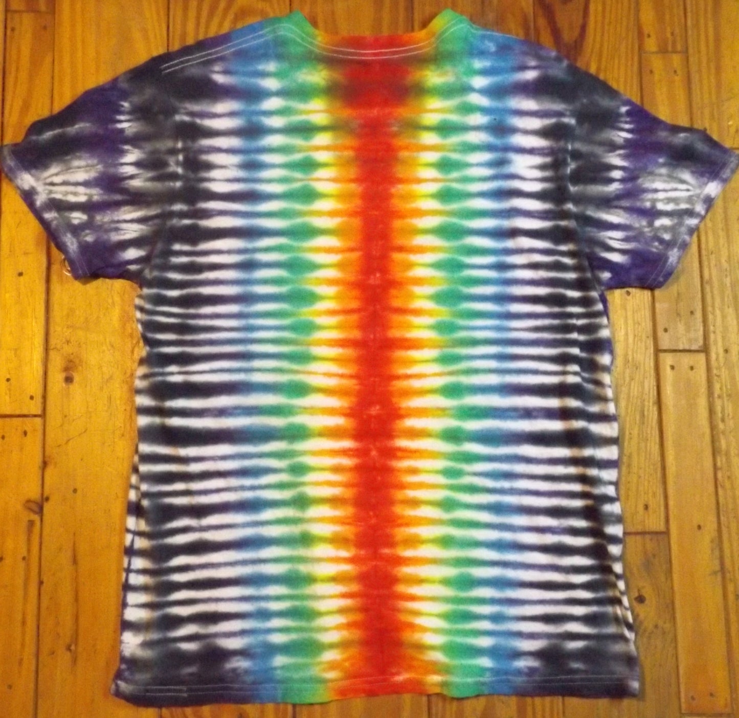 Mirror Tie-dye Large Crew Neck T-shirt Rainbow Zipper