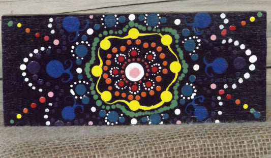 Painting on wood 3 1/2 x 8 1/2 x 3/4-inch Granny’s Space Dots