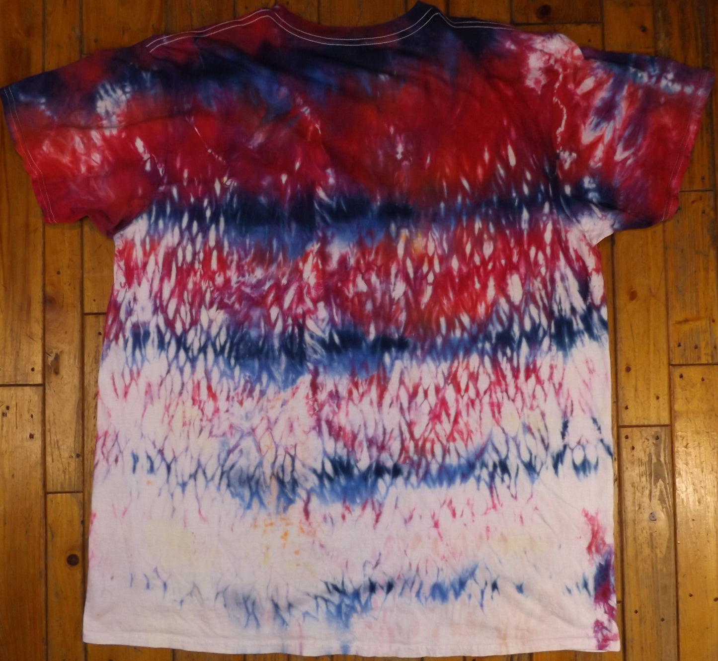 Shibori Tie-dye 2X Crew Neck T-shirt Red White and Blue