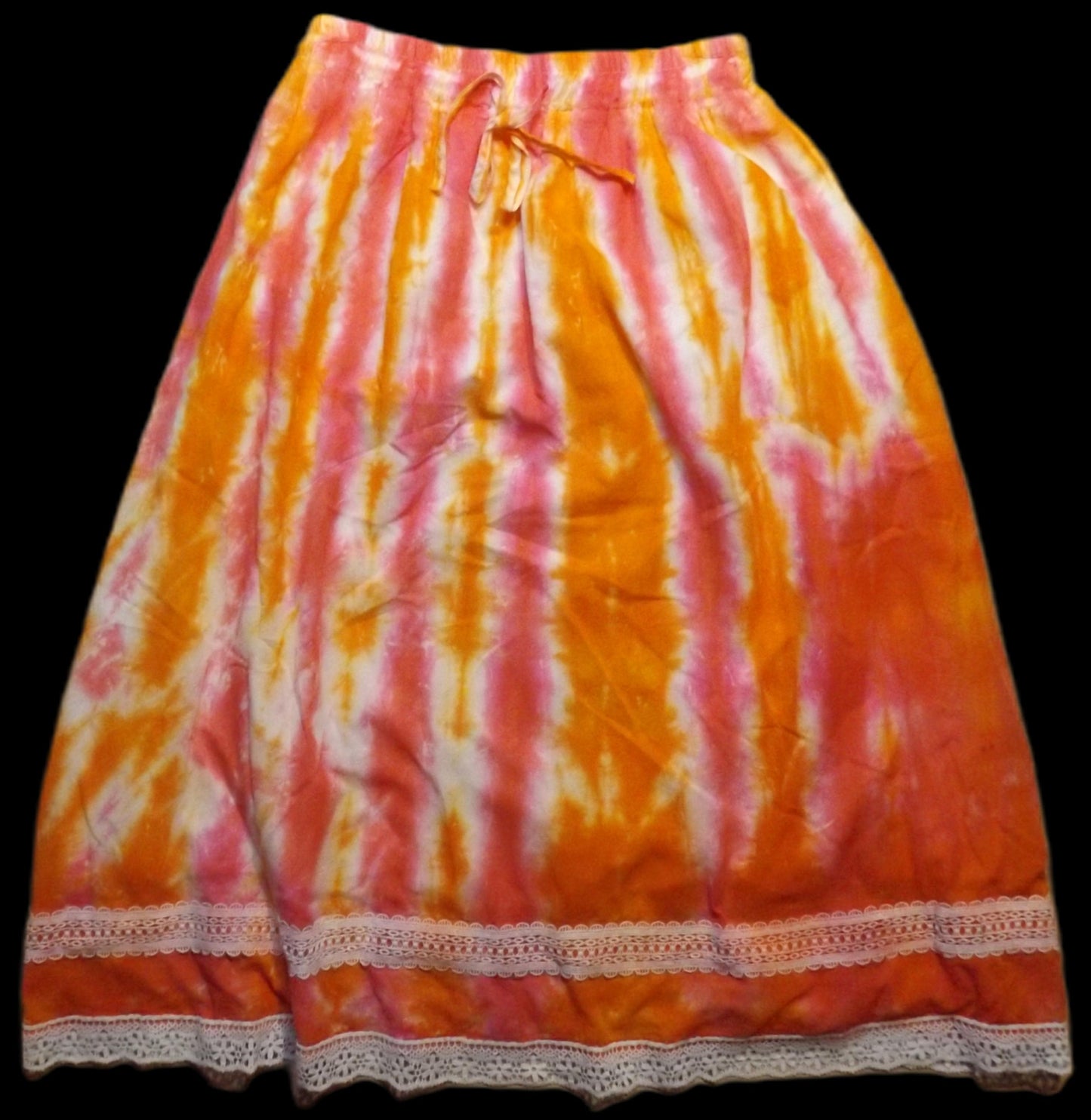 Pleated Tie-dye Linen Skirt Orange Crush