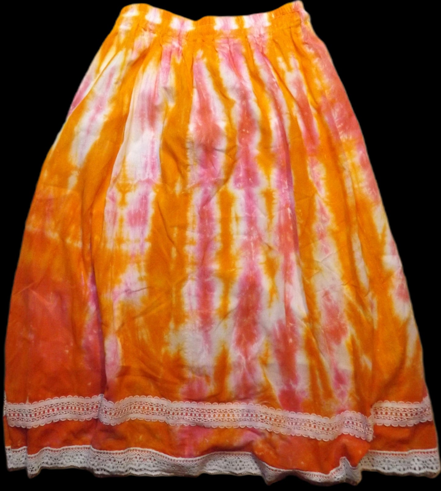 Pleated Tie-dye Linen Skirt Orange Crush