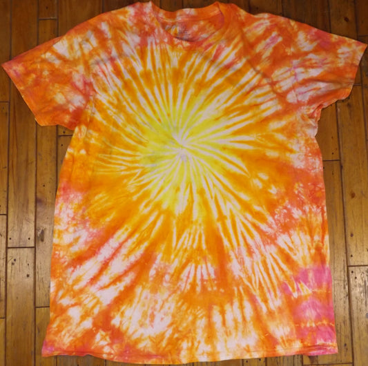 Spiral Tie-dye 2X Crew Neck T-shirt Yellow and Orange