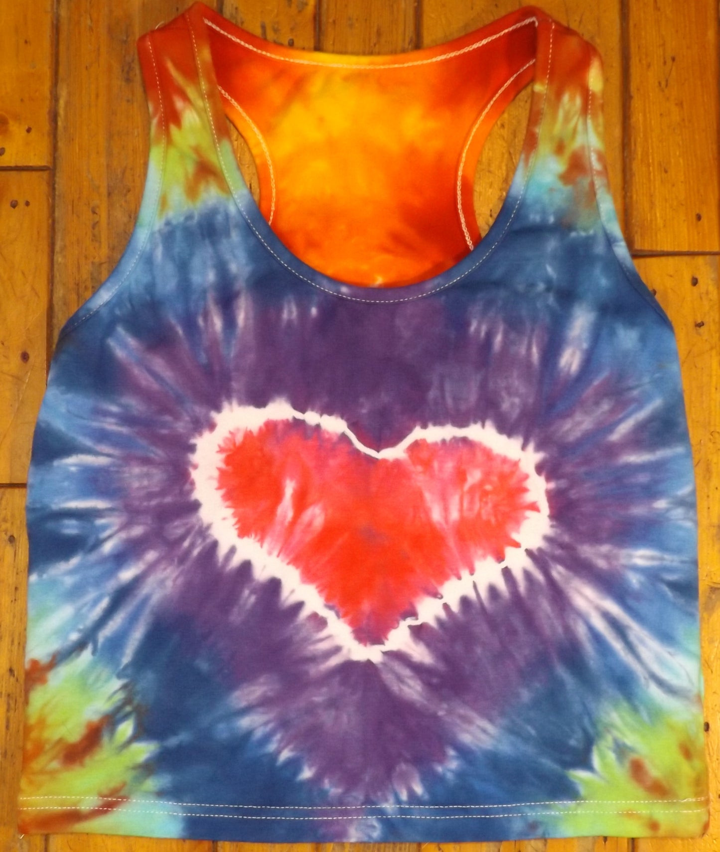 Sport Top Heart Tie-dye Large Tank Straps Racer Back Rainbow Heart