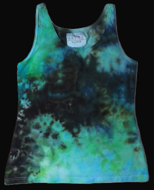 Tank top Scrunch Tie-dye Women’s XL Olive and Turquoise Scrunch