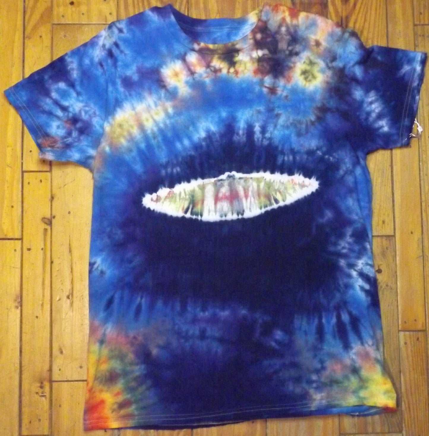 Galaxy Tie-dye Large Crew Neck T-shirt Blue UFO