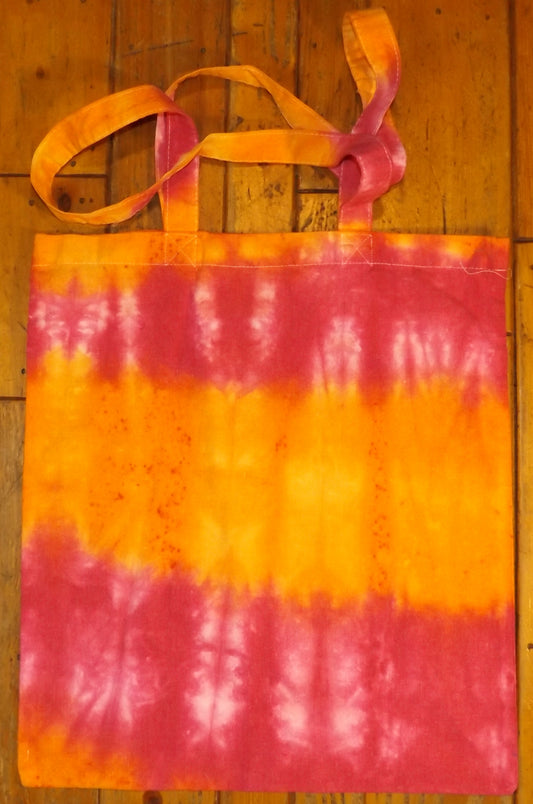 Tote Bag Tie-dye 14x16 Pink and Orange Stripes