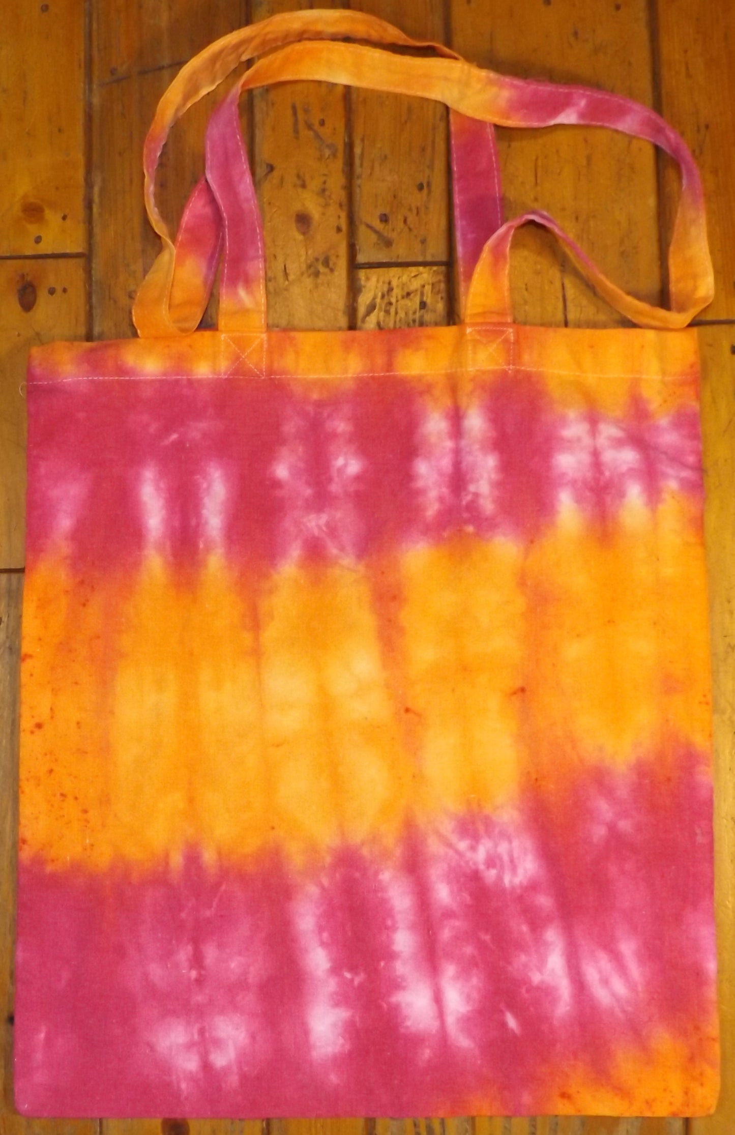 Tote Bag Tie-dye 14x16 Pink and Orange Stripes