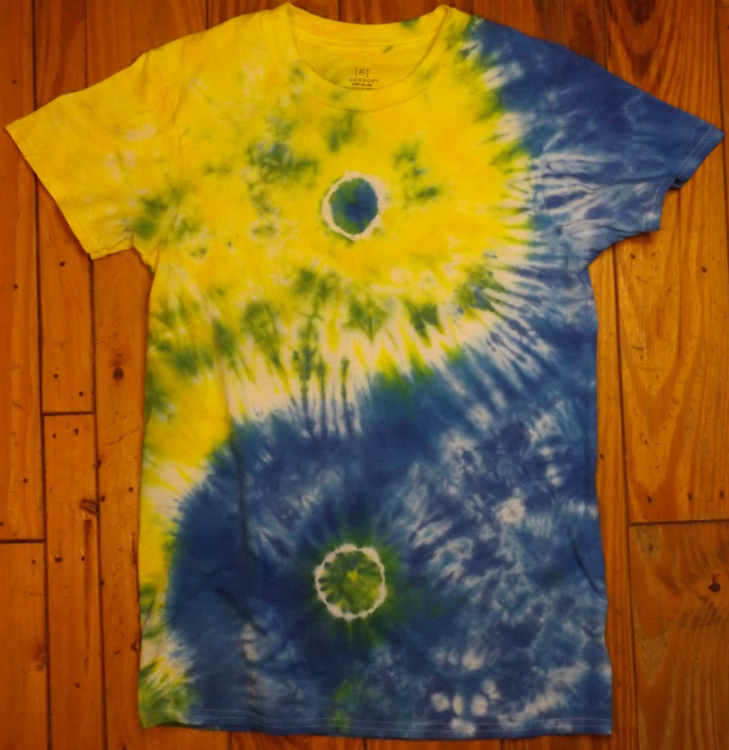 Yin Yang Tie-dye Small Crew Neck T-shirt Yellow and Blue