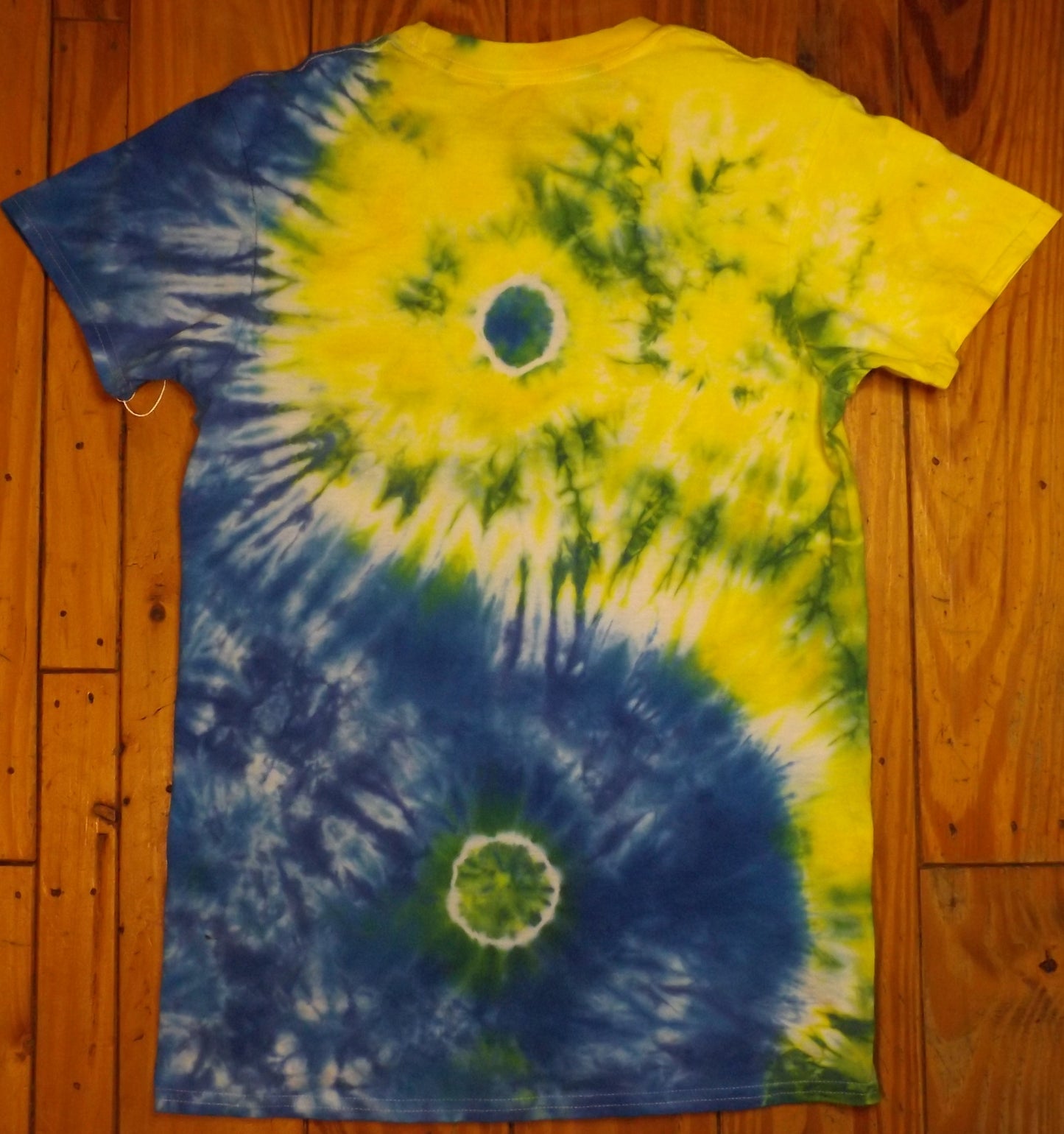 Yin Yang Tie-dye Small Crew Neck T-shirt Yellow and Blue